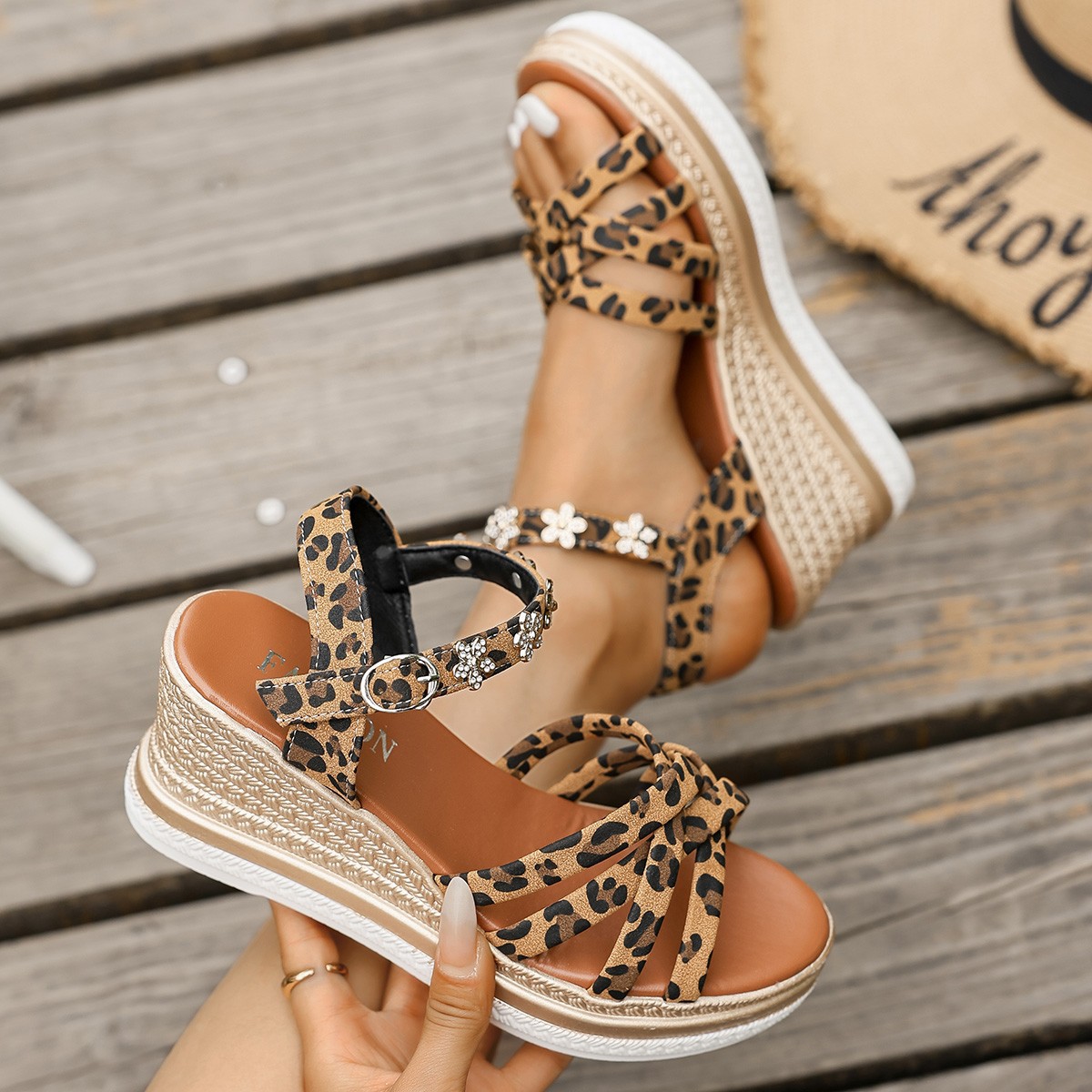 Suede Platform Ankle Buckle Open Toe Sandals For Women