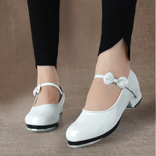 Girls Soft Bottom Glossy Bow Dance Shoe foto 3