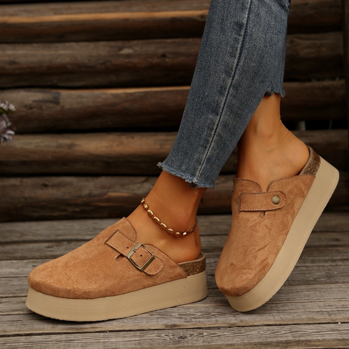 Thick Sole Half Slippers Women's Toe Cap Slip-on foto 5