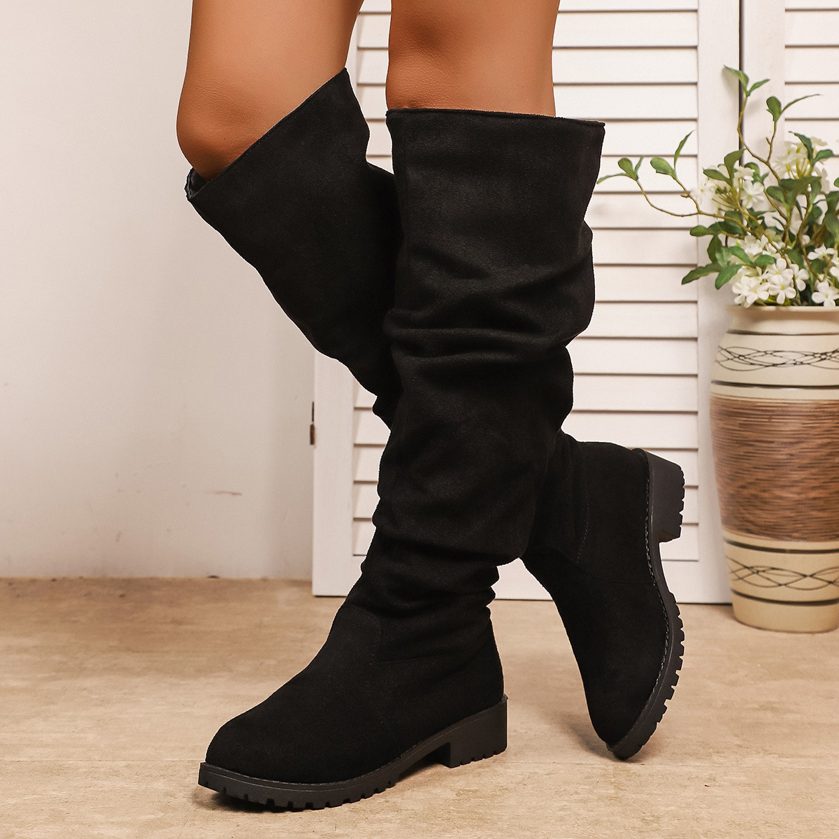 Fleece-lined Winter Low-heel Slip-on Over-the-knee Boots For Women foto 3