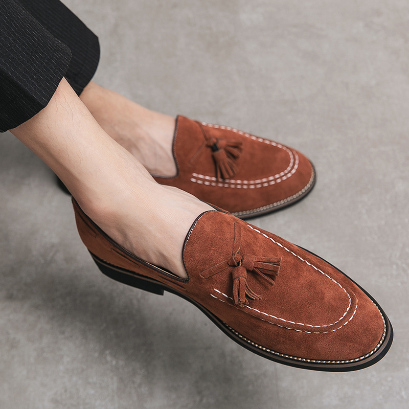 Fringed Leather Shoes Men's Plus Size Suede Slip On Loafers foto 4