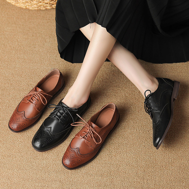 Womens British-style Lace-up Low-heeled Peep-toe Shoes foto 4