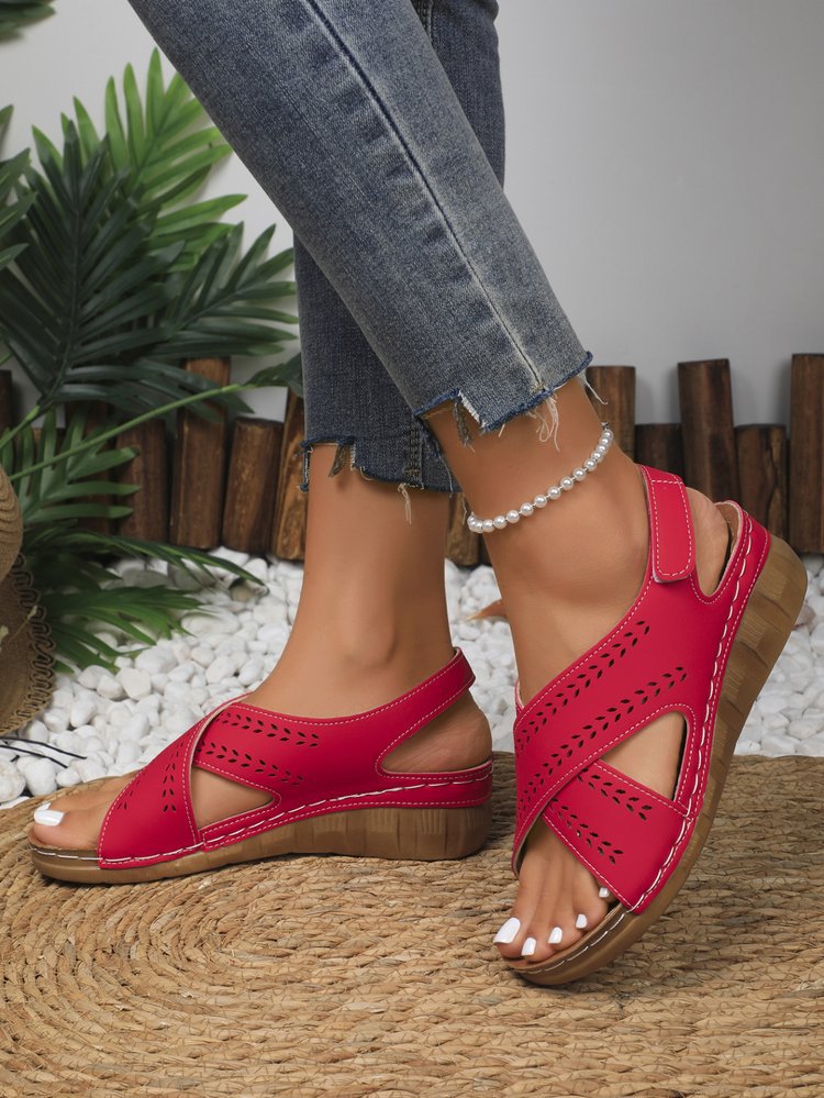 Plus Size Wedge Women's Back Strap Velcro Sandals foto 3