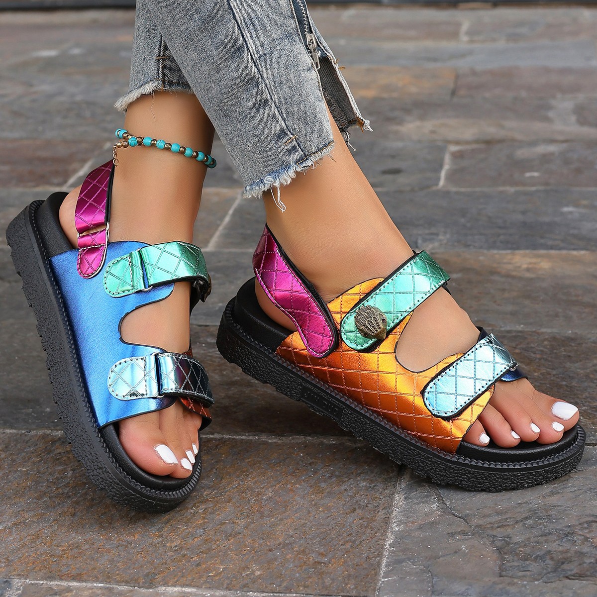 Womens Thick-soled Colorful Beach Sandals foto 4