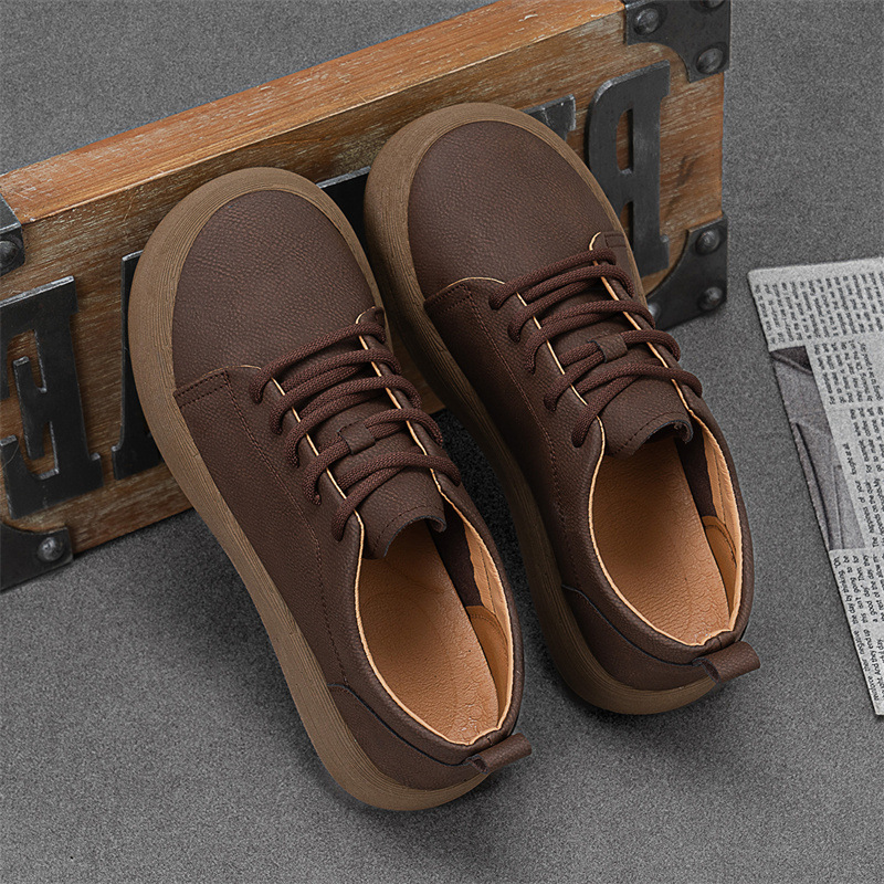 Men's Casual Leather Shoes Vintage Style Thick Sole Low-cut Lace-up foto 3