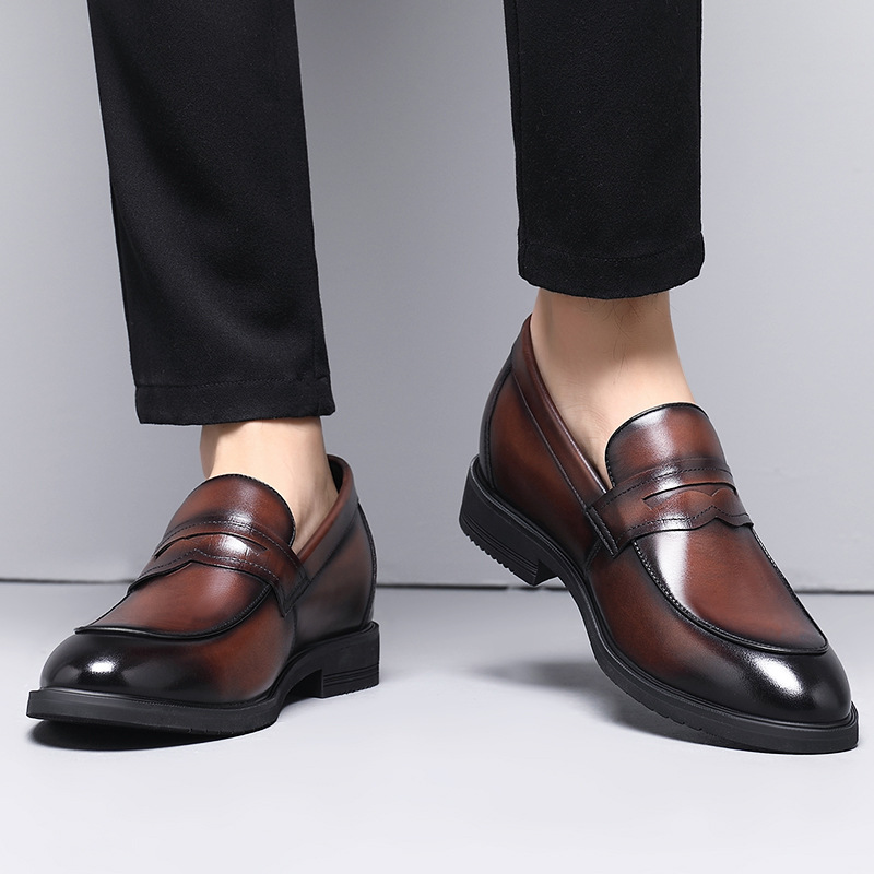 Cowhide Business Formal Wear Men's Slip-on Invisible Height Increasing Leather Shoes foto 5