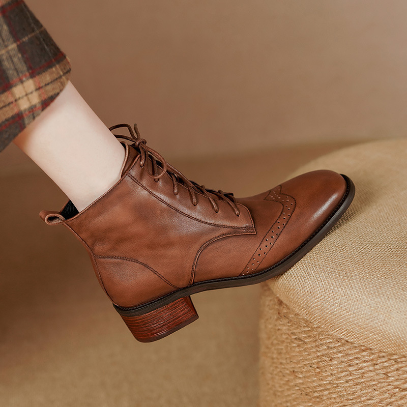 Retro-style Leather Ankle Boots With Side Zippers And Lace-up Design foto 5