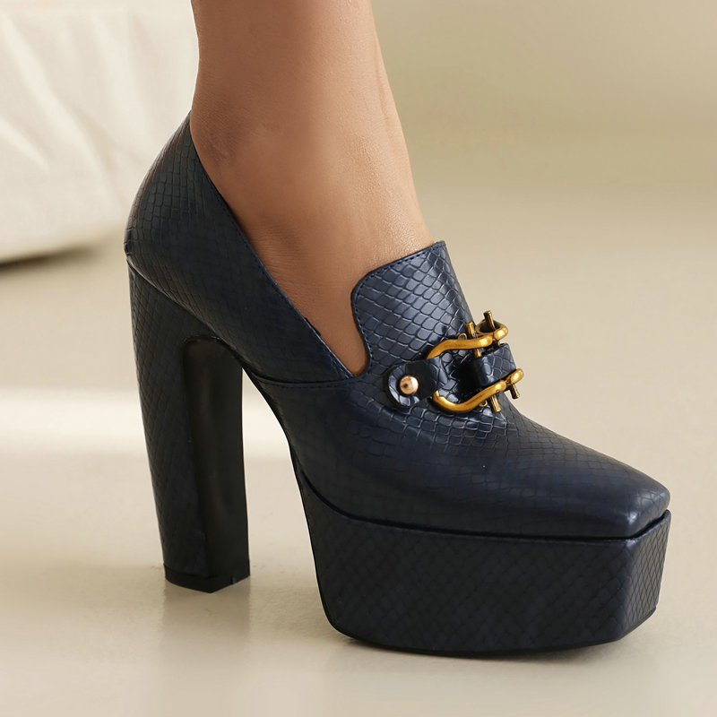 Women's Snake-print Block-heel Shoes With A Square Toe And Chunky Heel foto 4