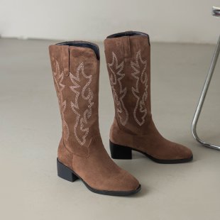 Womens Retro Embroidered Western Cowboy Boots foto 2