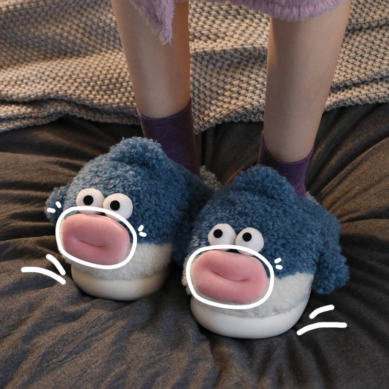 Puffer Cotton Cartoon Indoor Warm Thick Bottom Couple Home Shit Feeling Velvet Slippers foto 2