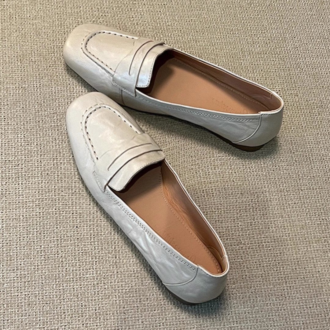 Women's Flat All-match Square Toe French Leather Shoes foto 4