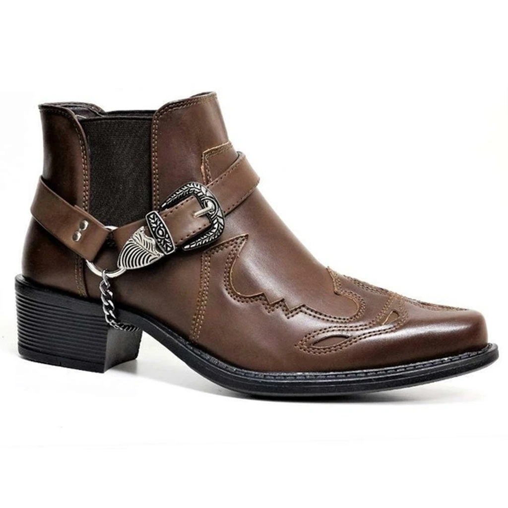 Fashion Personality Belt Buckle Thick Heel Pointed Men's Boots foto 3