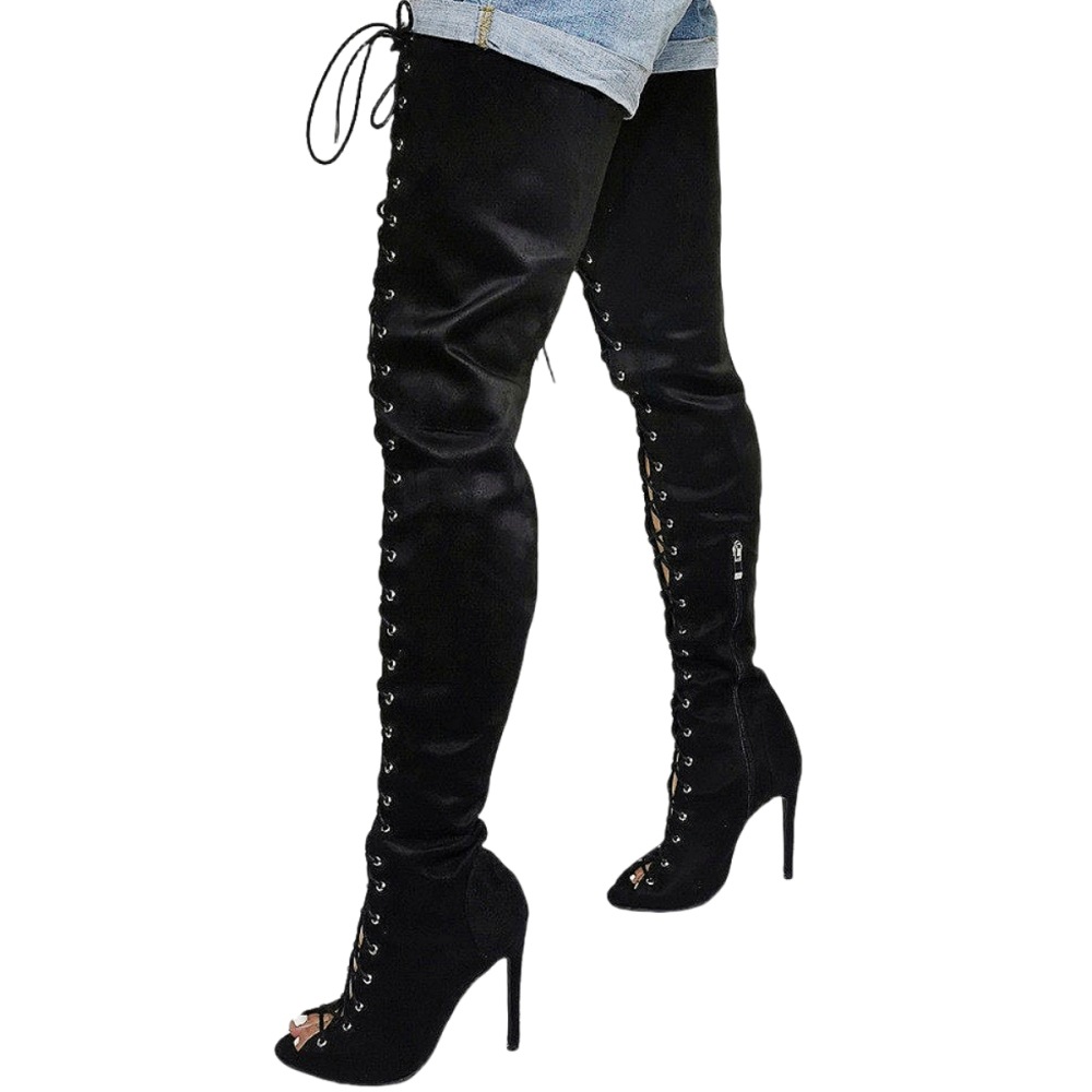 Sexy Peep-toe Lace-up Stiletto Heel Women's Boots foto 3