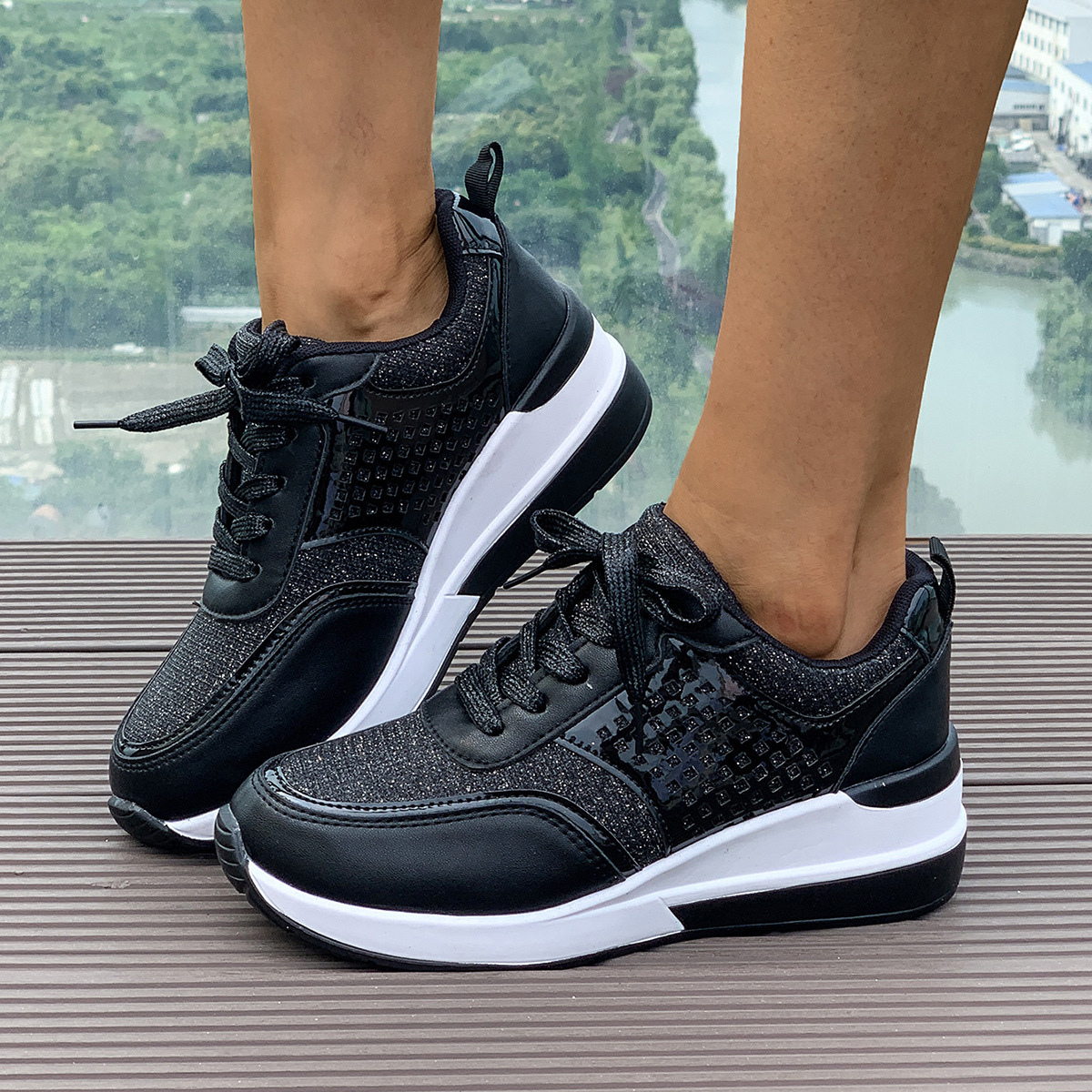 Sequin Round-Toe Lace-Up SpringAutumn Casual Sneakers foto 3