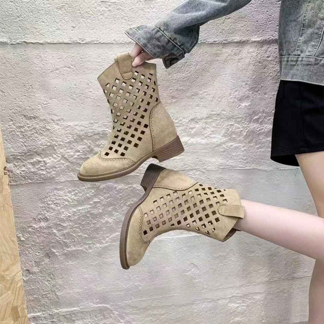 7cm Large Size Hollowed-Out Frosted Mesh Sandals Hole Mid-Calf Short Boots foto 5