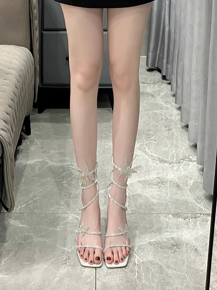 Bow Rhinestone High-heeled Sandals Women's Open Toe Roman High Heels foto 3