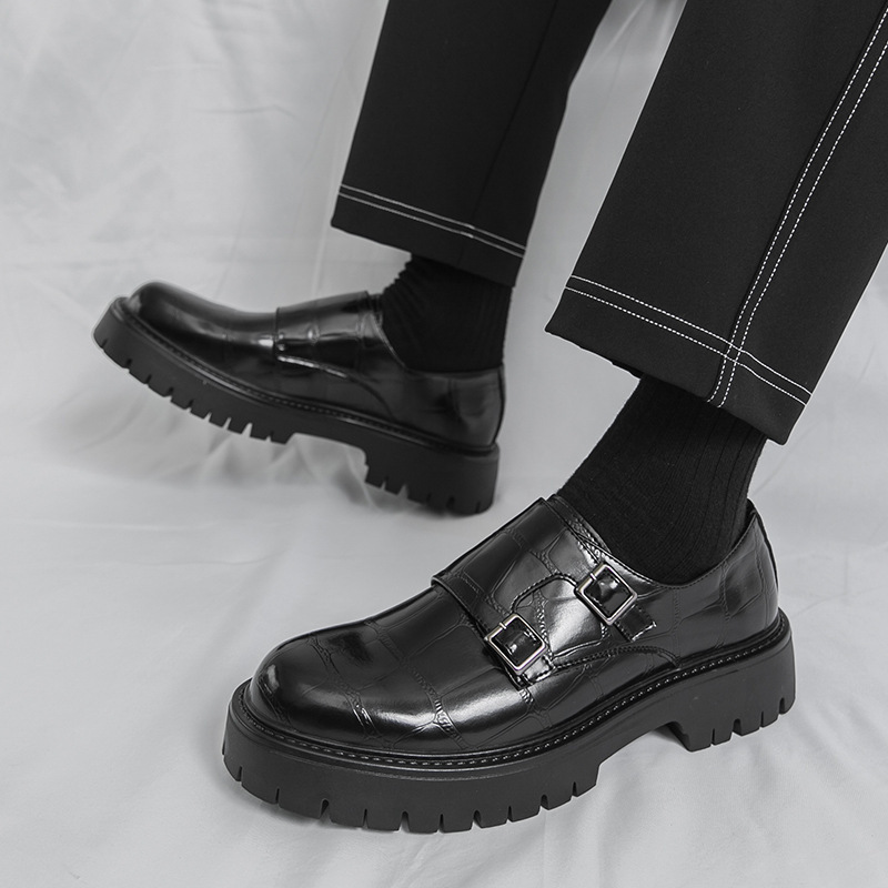Men's Thick Bottom Horsebit Buckle Slip On Loafers Big Head Leather Shoes foto 5
