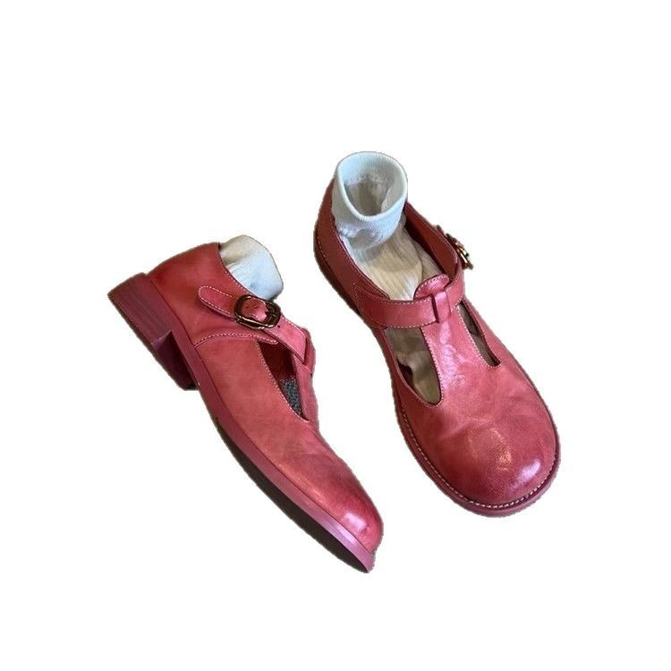 Retro Style Thick Heel Women's Round Head Brush Color Pumps foto 2