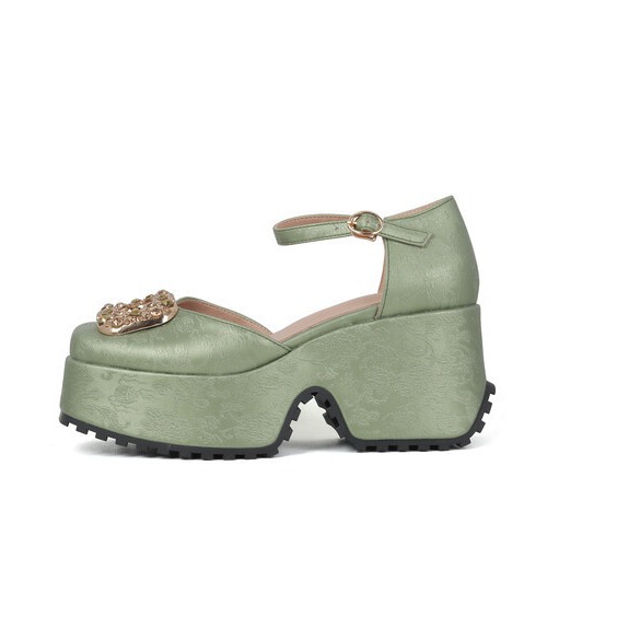 New Chinese Style Jacquard Square Toe Chunky Heel Womens Shoes foto 5