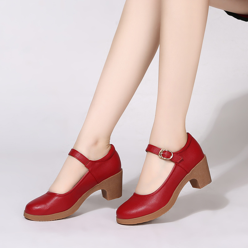 Chunky-heeled Buckle Shoes With Thermoplastic Rubber Soles Round Toe Low Cut foto 2
