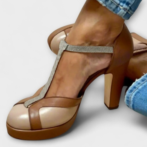 Fashion High Heel Thick Bottom T-shaped Buckle With Pumps Women foto 2