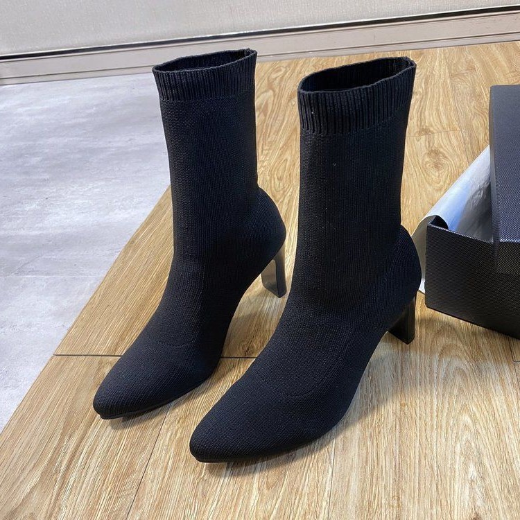 Womens Stretchy Chunky-Heel Square-Toe Suede Skinny Boots foto 4