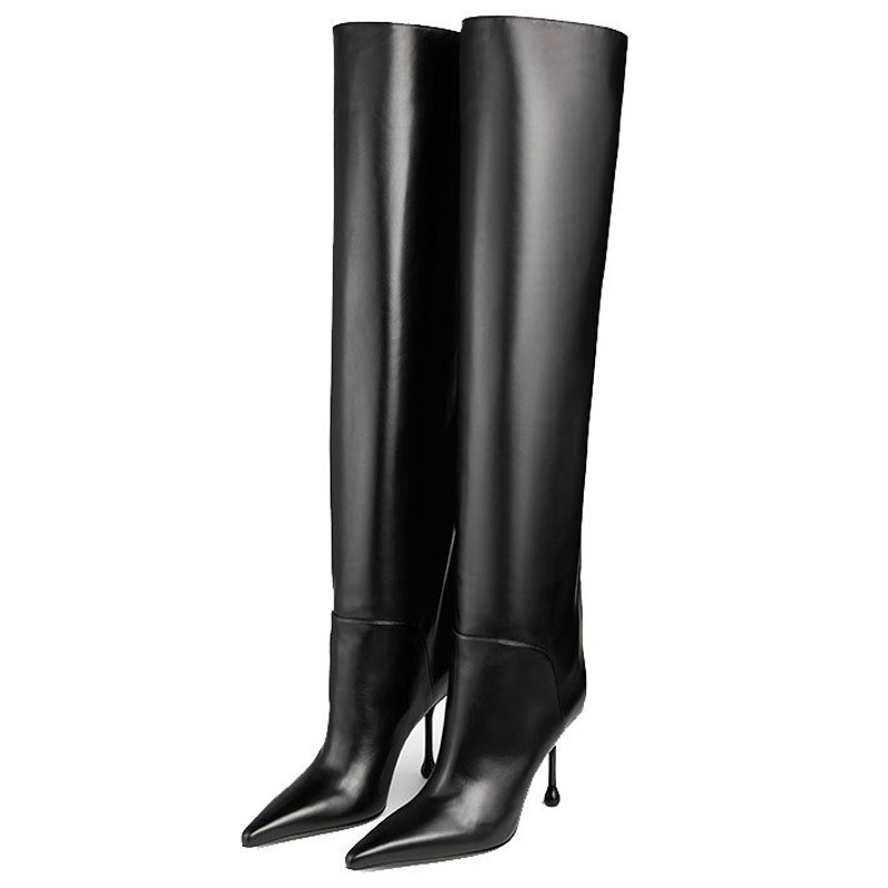 Pointed-toe Stiletto Slip-on Below The Knee Plus Size Straight Women's Boots foto 4