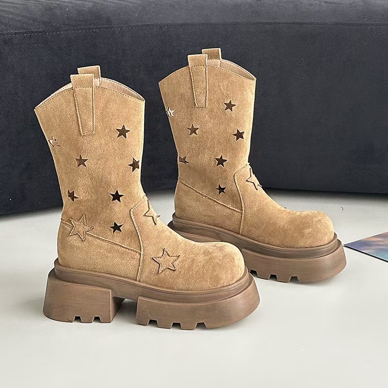Five-star Hollow-out Platform Western Denim Ankle Boots foto 4