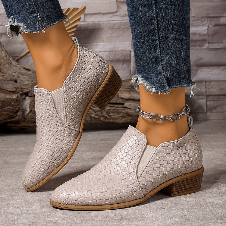 Pointed-toe High-cut Pumps Brown Chunky Heels Ankle Large Size Small Leather Shoes foto 4