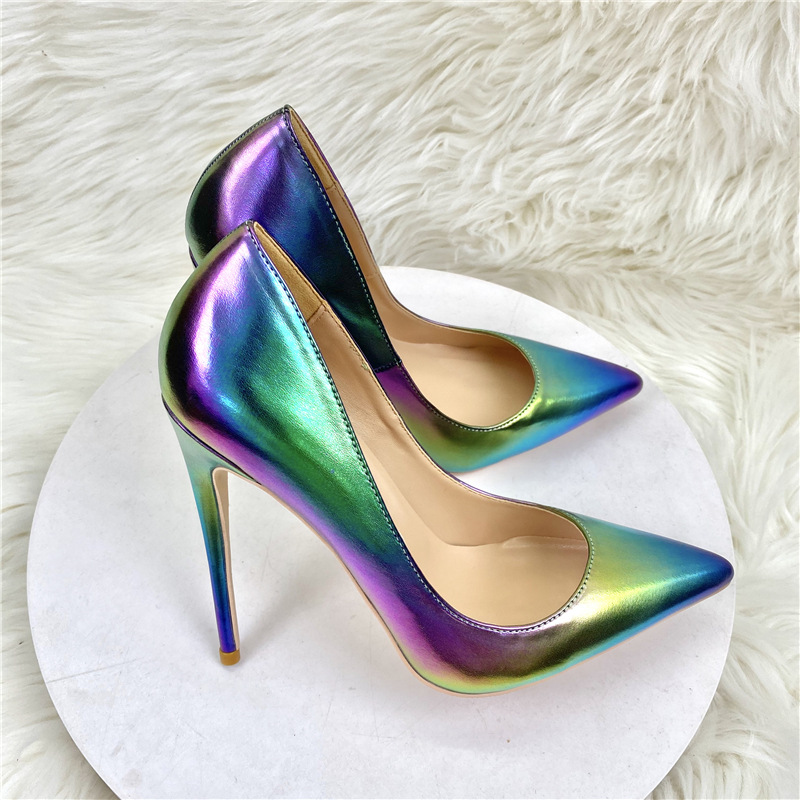 New Colorful Sheepskin High Heels Women's 12CM Pointed Stiletto Heel foto 4
