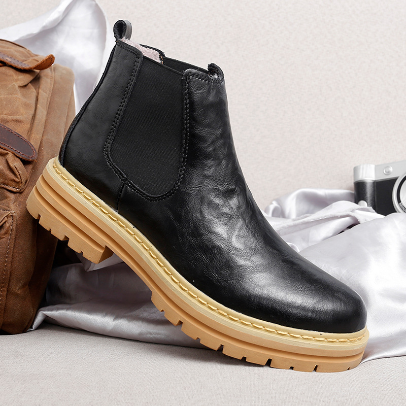 Trendy Thick-soled Work Boots Retro British Style Fleece-lined Men's Boots foto 4