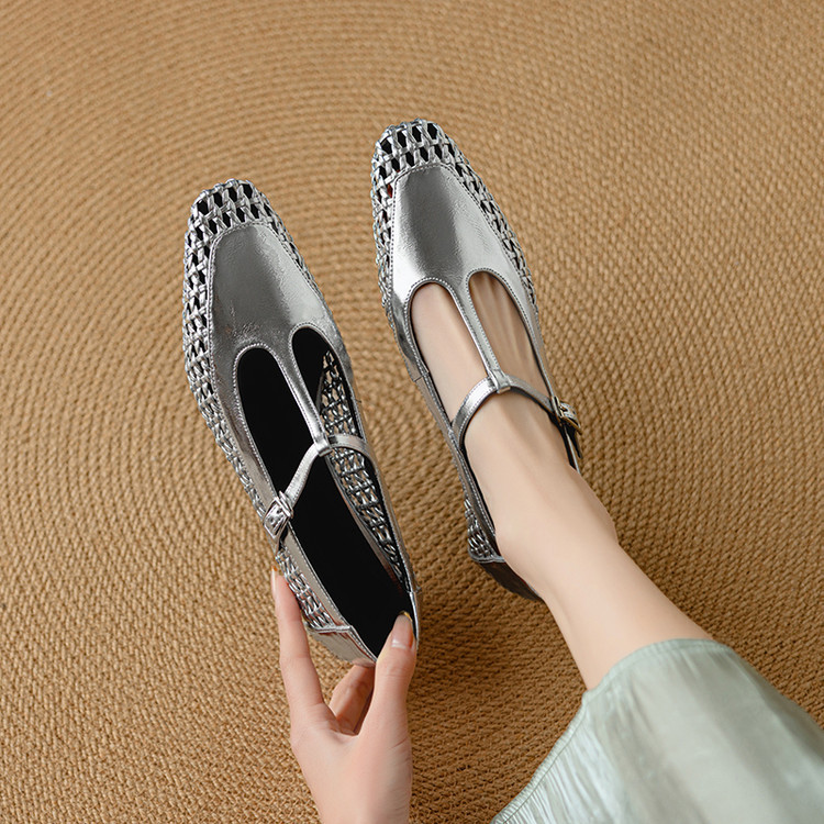 Mid Heel Authentic Leather Silver Mary Jane Shoes Sandals New foto 5