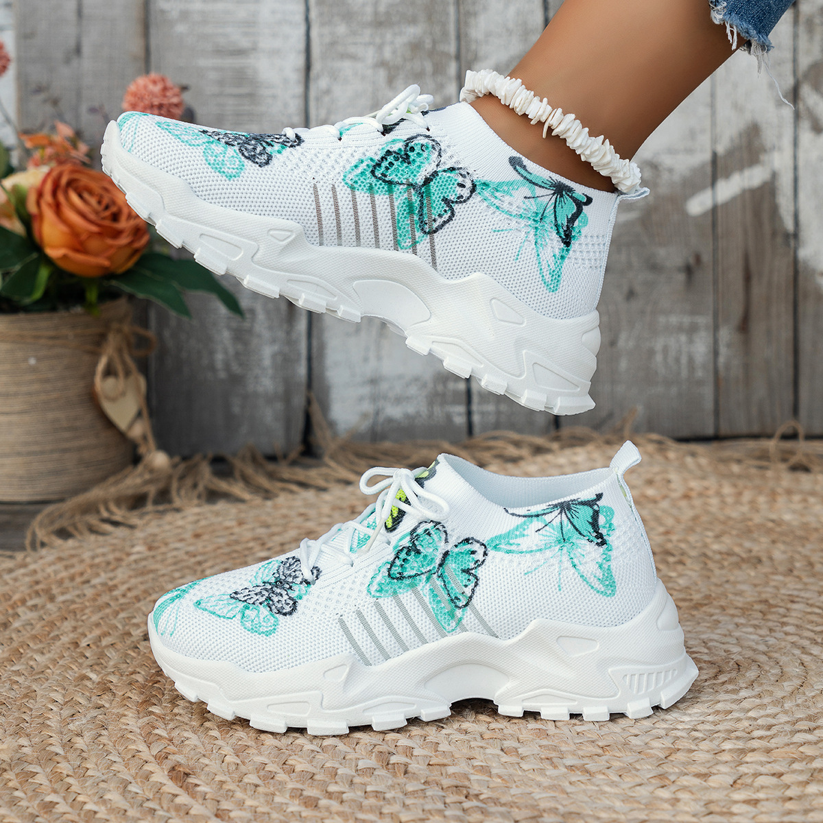 Butterfly Print Mesh Sneakers Women's Flat Heel Casual Shoes Fashion Running Jogging Walking Sports Shoes foto 4