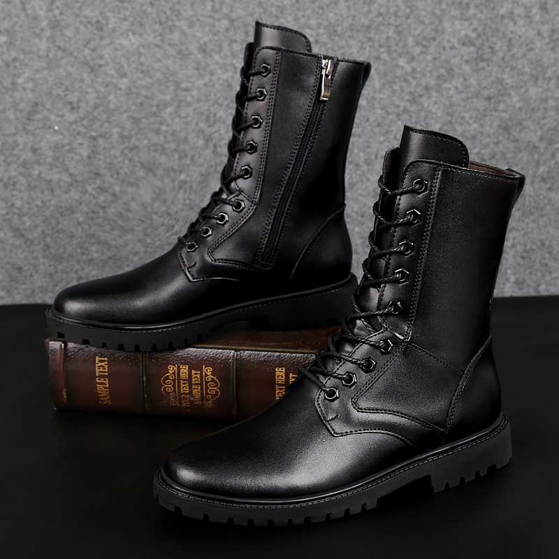 Men's Zipper High Top British Soft Sole Leather Martin Boots foto 4