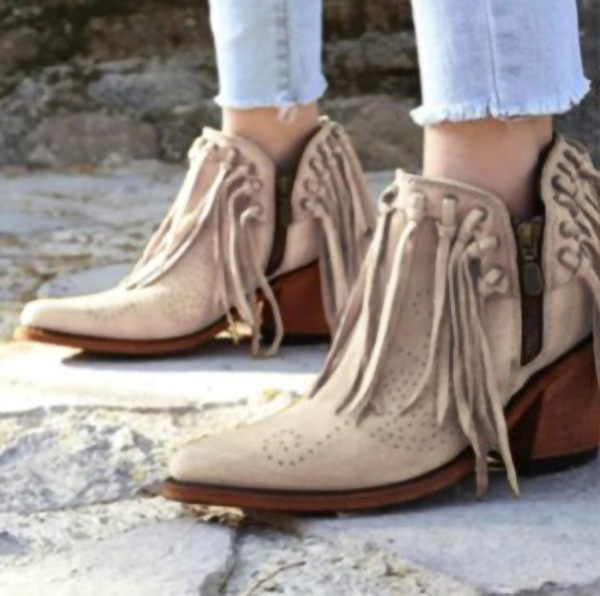 Fashionable Tasseled Pointed-Toe Chunky-Heel Plus-Size Womens Ankle Boots foto 5