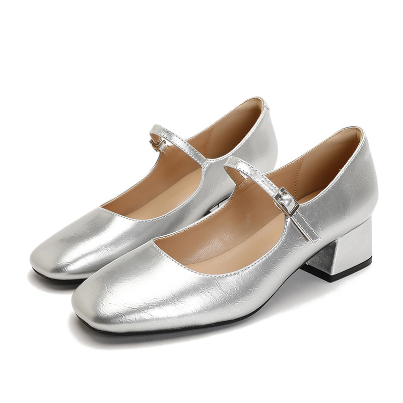 Square Toe Patent Leather Buckle With Pearl Mary Jane Shoes Women foto 3