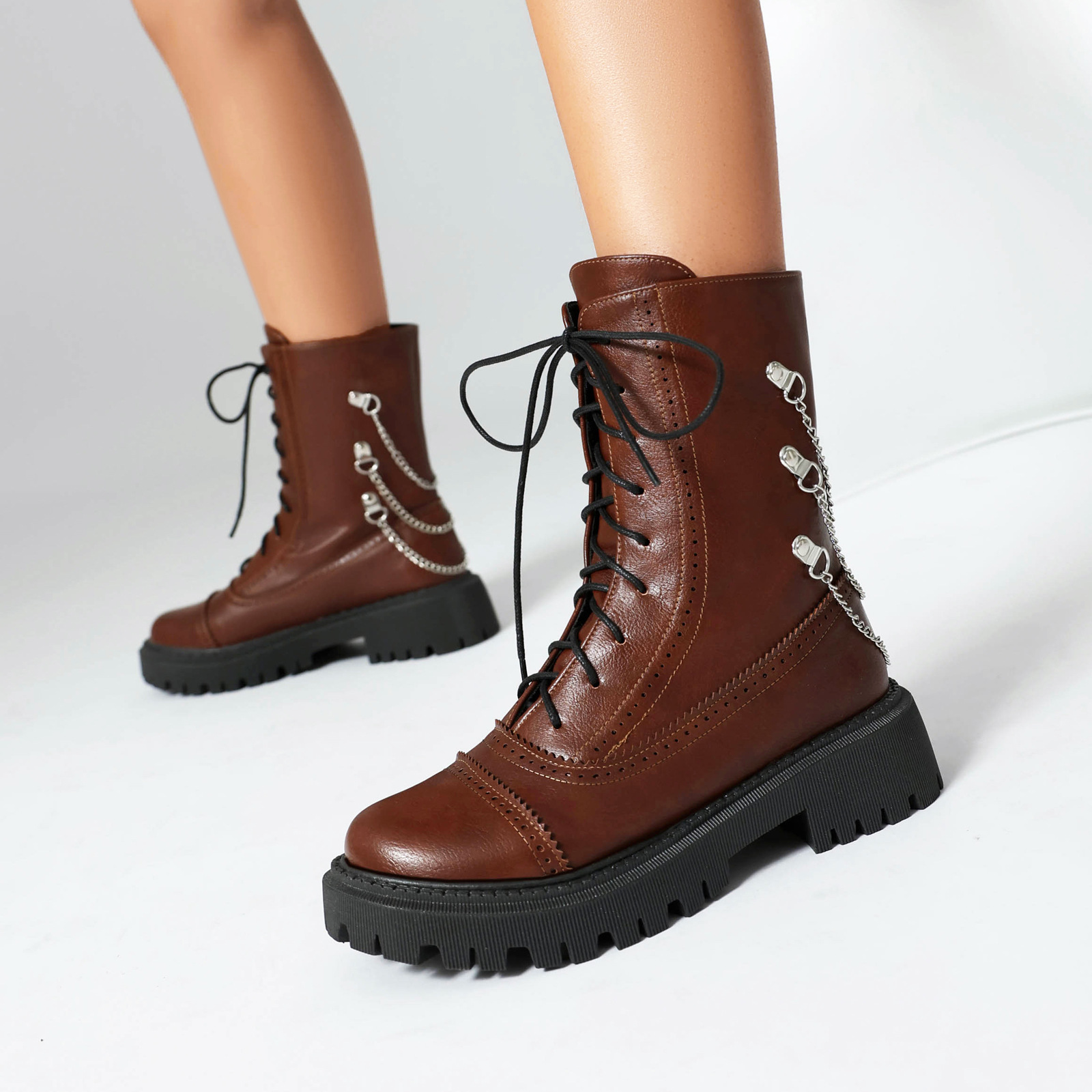 Large-size Womens Chunky-heeled Mid-calf Dr Martens Boots For Fall And Winter foto 4