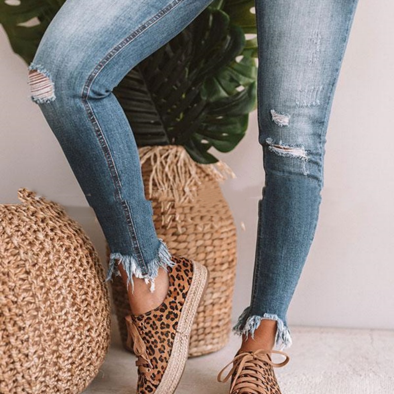 Flat Heel Leopard Print Lace Up Casual Women's Casual Pumps foto 3