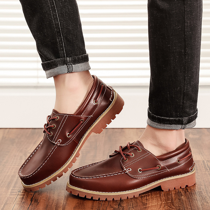 First Layer Cowhide Low Top Classic British Casual Pumps Men foto 5