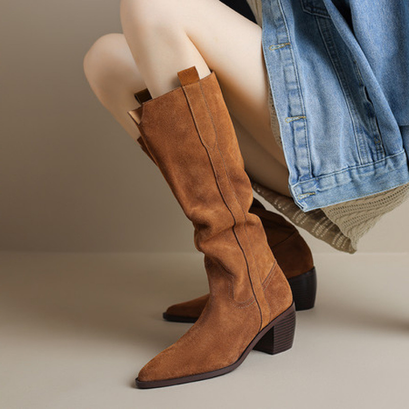 Womens Solid-Color Handmade Retro Long Boots For FallWinter foto 4