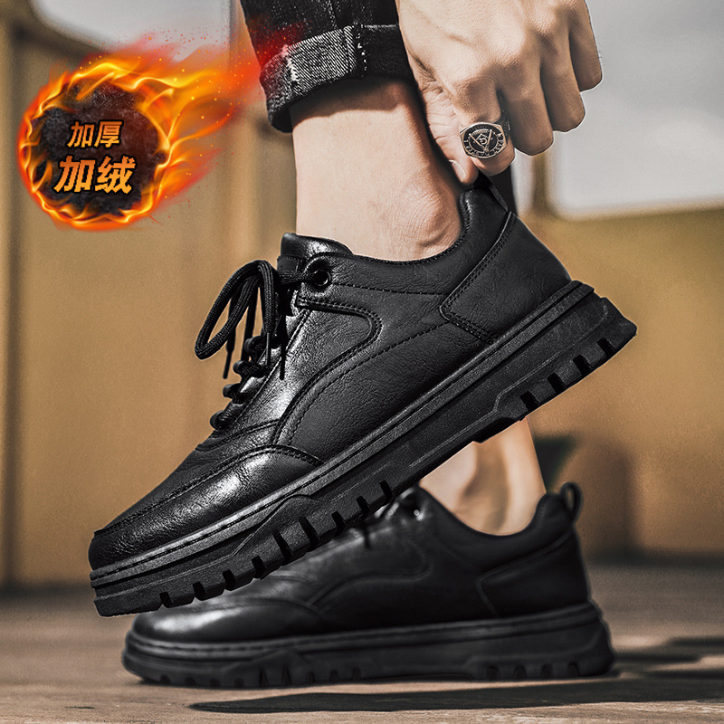 Autumn And Winter Low Top Brushed Thickened Warm Leisure Leather Shoes foto 5