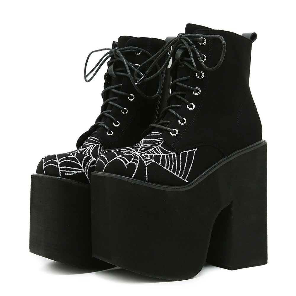 Women's Gothic-style Ultra-high-heeled Dr Martens Boots With Thick Soles And Spiderweb Design foto 4