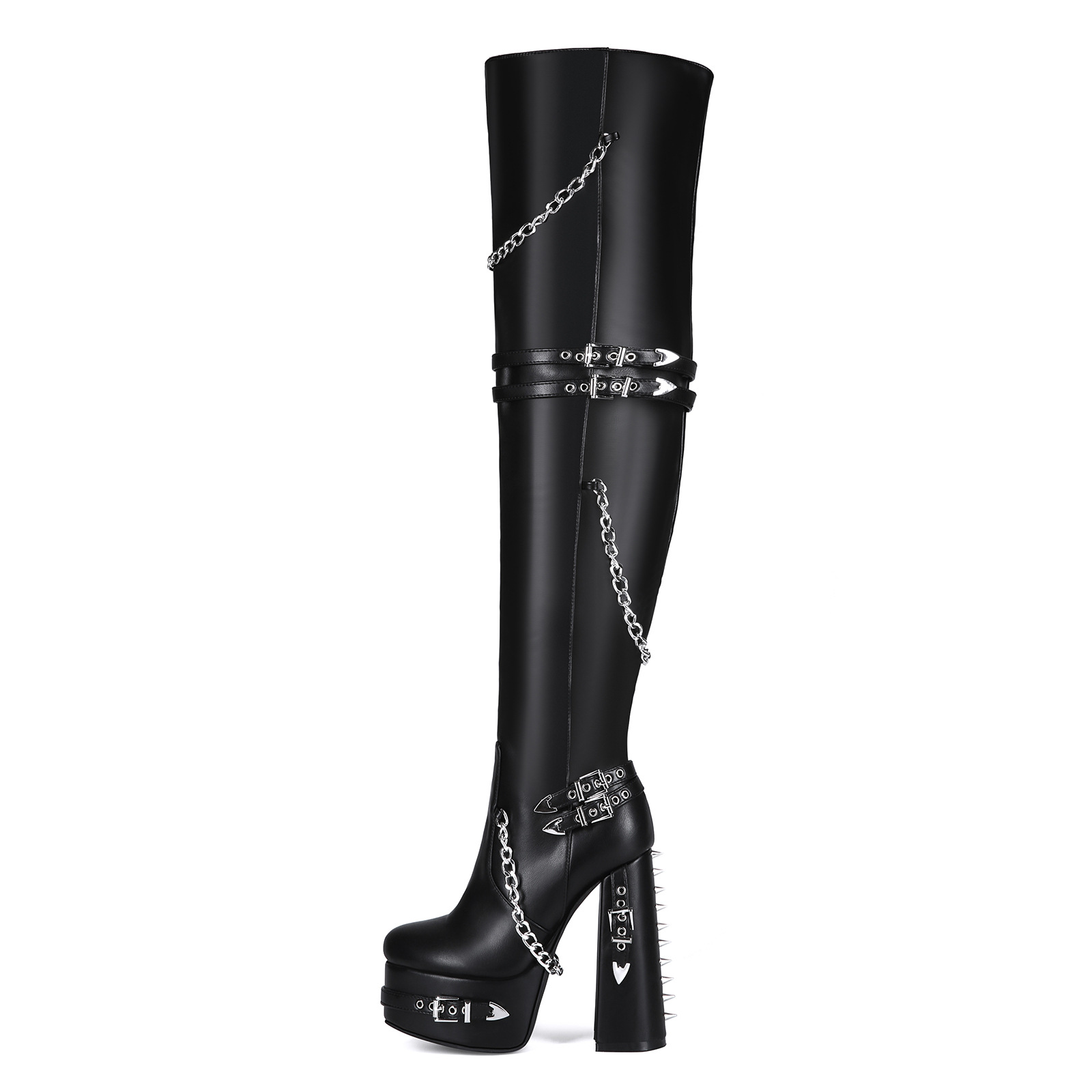 Rivet Punk Gothic Chunky-Heel Over-the-Knee Boots foto 3
