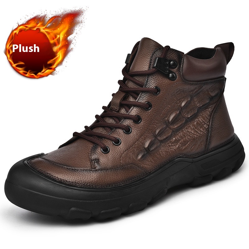 Top Layer Cowhide High-top Men's Martin Boots With Zipper Non-slip Wear-resistant foto 3