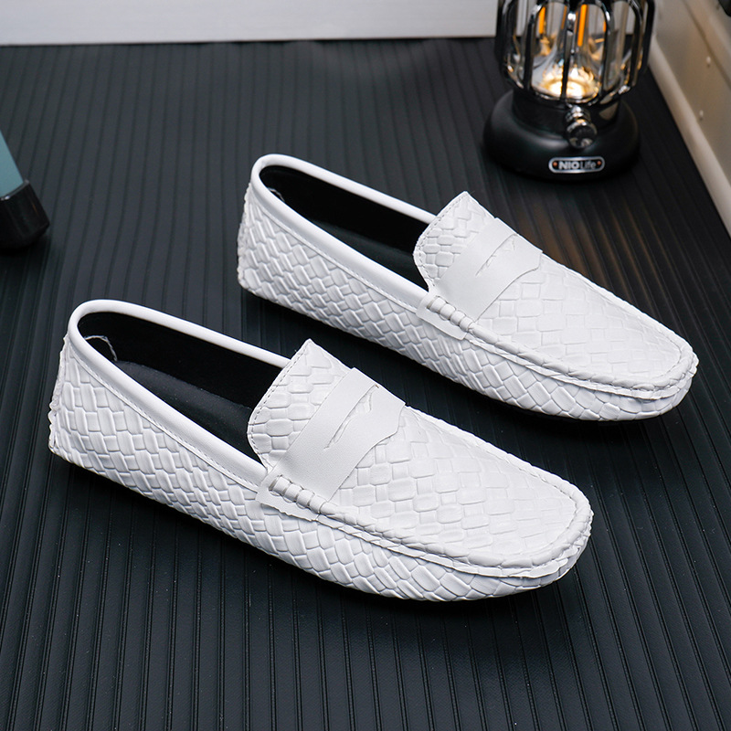 Mens Woven-pattern Leather Shoes Slip-on Loafers foto 2