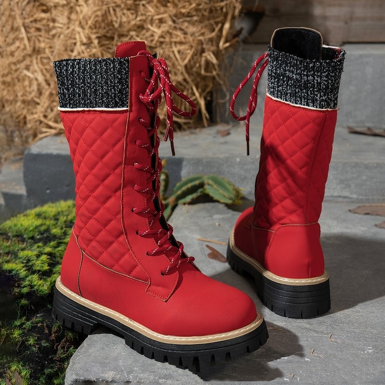 Check The Color-matched Front-lace-up Thick-heeled Martin Boots foto 5