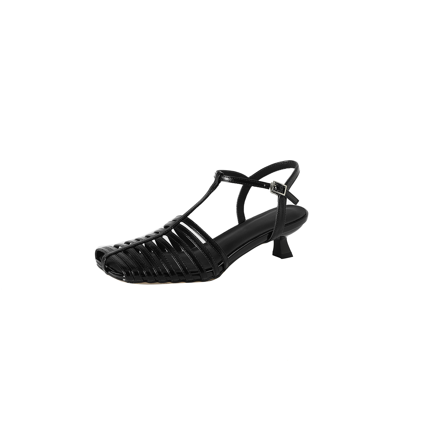 Women's Washed Genuine Lambskin Cage Sandals, T-Strap Slingback Kitten Heel Shoes foto 5