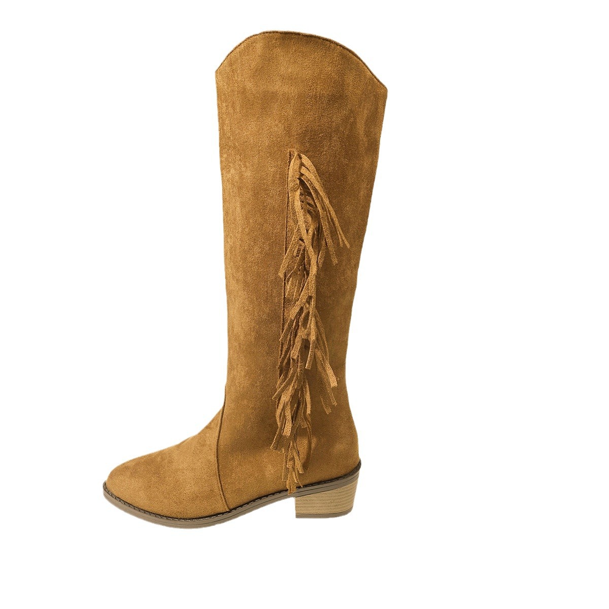 Women's Pointed-Toe Low-Heel Comfortable All-Match Plus-Size Thigh-High Fringe Boots foto 2