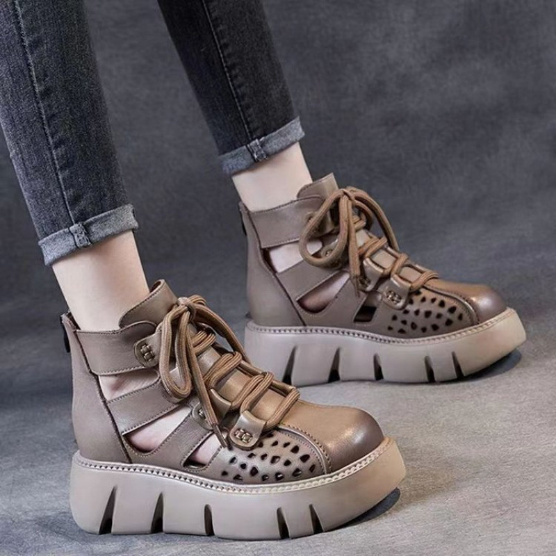 Women's Platform Sandals All-matching Hollow Hole Hole Shoes Fashion Soft Leather Cowhide Sandal Boots foto 4