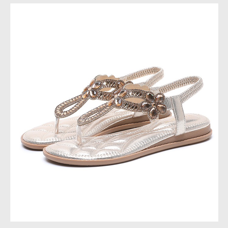 Summer New Arrival Bohemian Floral Rhinestone Flip-Flops In Plus Sizes For Women foto 4
